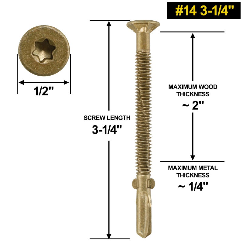 FMhotu #14 x 3-1/4"" Trailer Deck Screws, Self-Tapping Sheet Wood Metal Screw, 161Pcs T25 Star Bits Reamer Tek Screws for Trailers, for Attaching Wood to Steel - Image 4